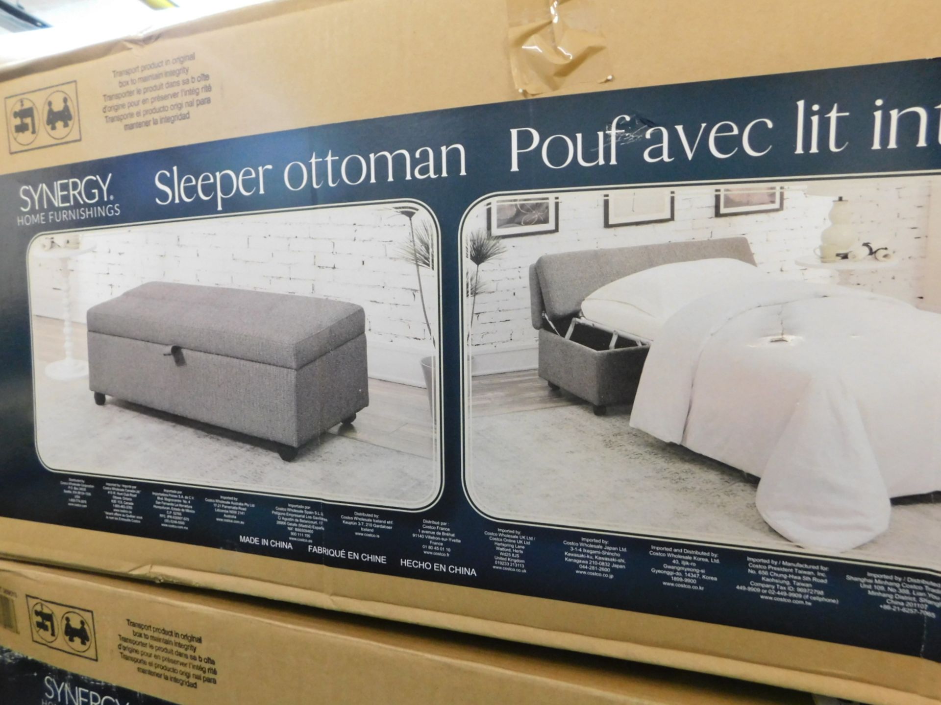 1 BOXED SYNERGY HOME FURNISHINGS GREY FABRIC SLEEPER OTTOMAN RRP Â£349.99