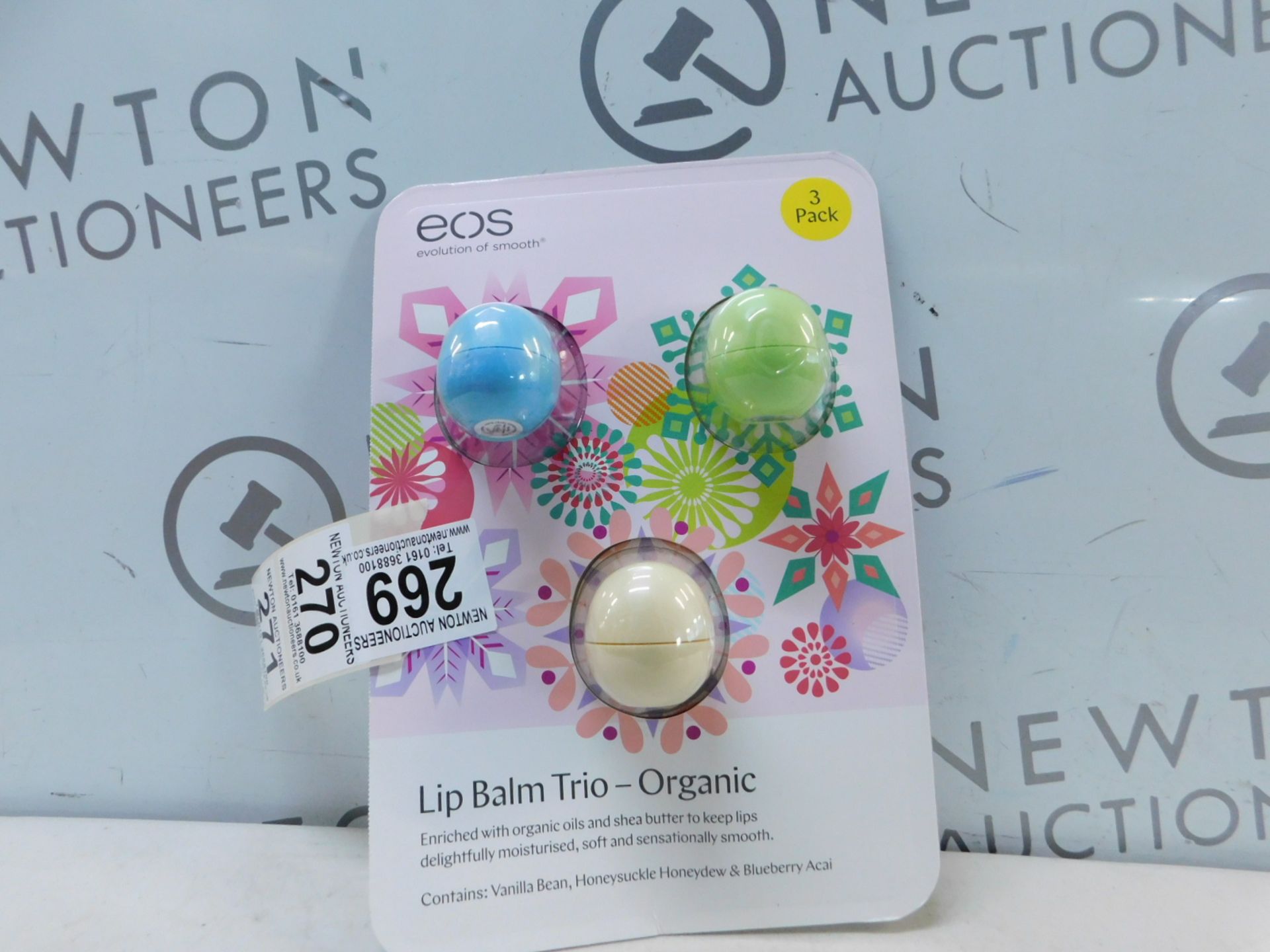 1 BRAND NEW PACK OF 3 EOS ORGANIC LIP-BALM RRP Â£24.99