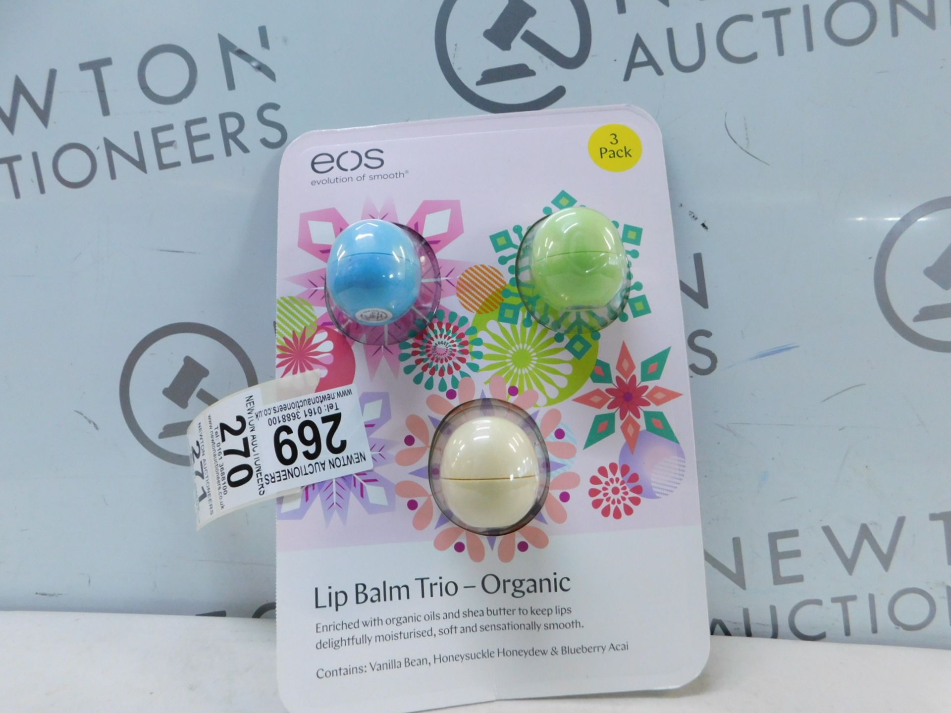 1 BRAND NEW PACK OF 3 EOS ORGANIC LIP-BALM RRP Â£24.99