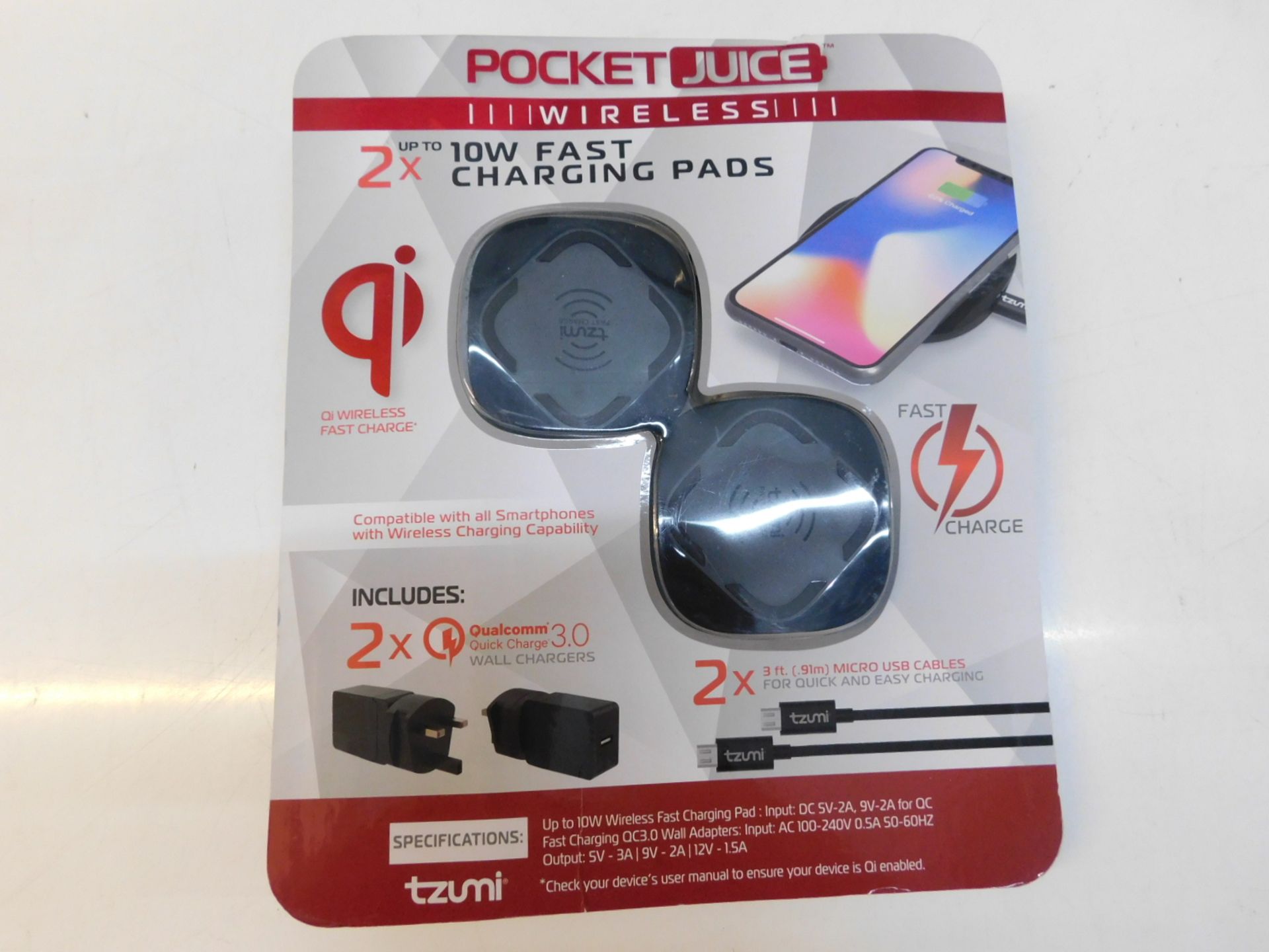 1 PACK OF 2 TZUMI POCKET JUICE 10W WIRELESS CHARGERS RRP Â£49.99