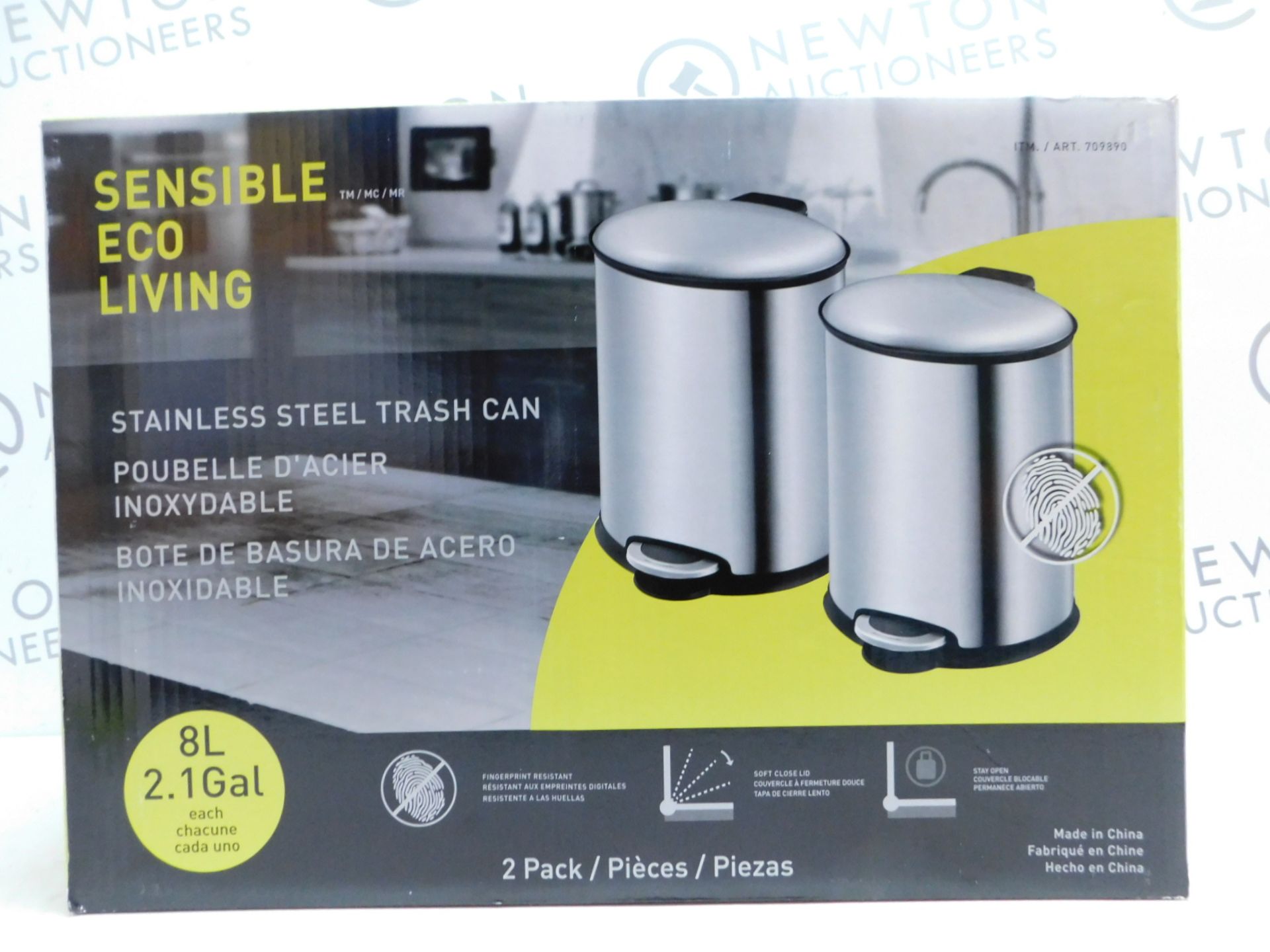 1 BOXED SET OF 2 SENSIBLE ECO LIVING STAINLESS STEEL PEDAL BINS RRP Â£39.99