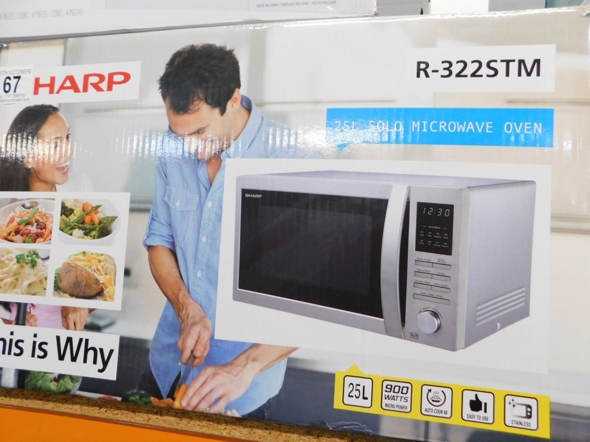 1 BOXED SHARP R-322STM 25L STAINLESS STEEL SOLO MICROWAVE OVEN RRP Â£149.99