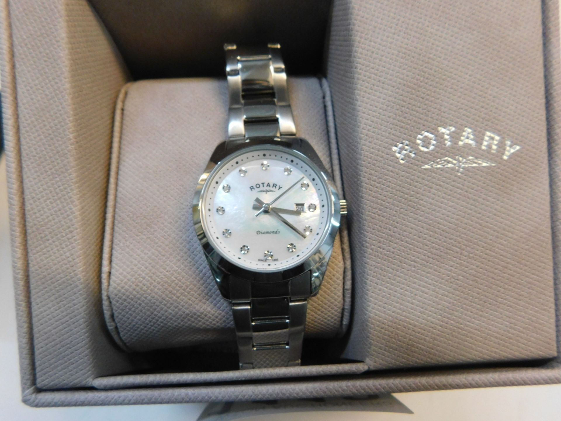 1 BOXED ROTARY LADIES SILVER WATCH MODEL LB00277/41 RRP Â£149.99