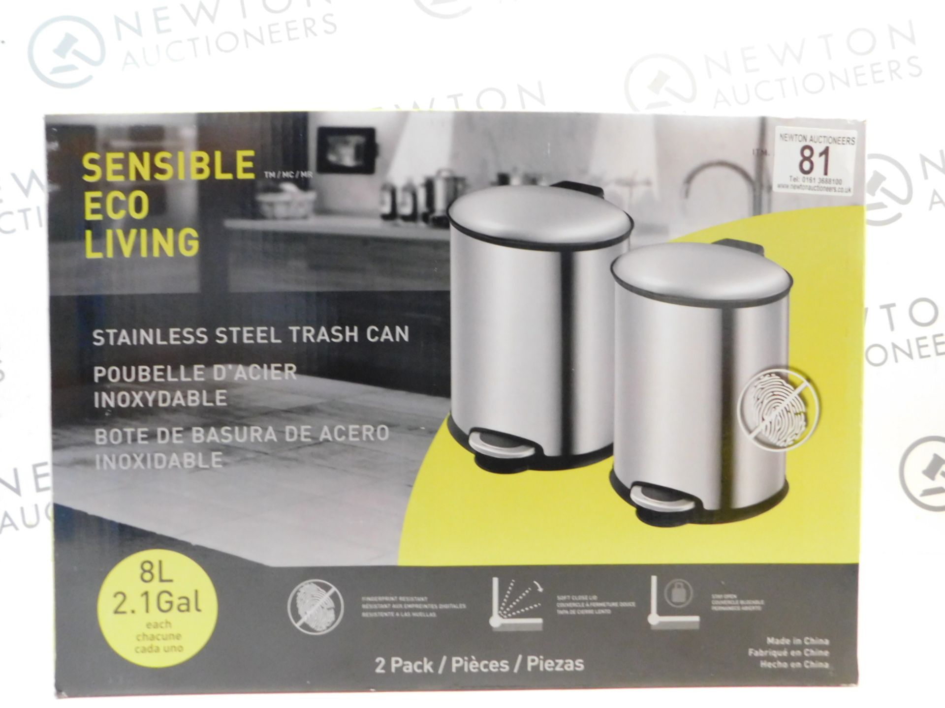 1 BOXED SET OF 2 SENSIBLE ECO LIVING STAINLESS STEEL PEDAL BINS RRP Â£39.99