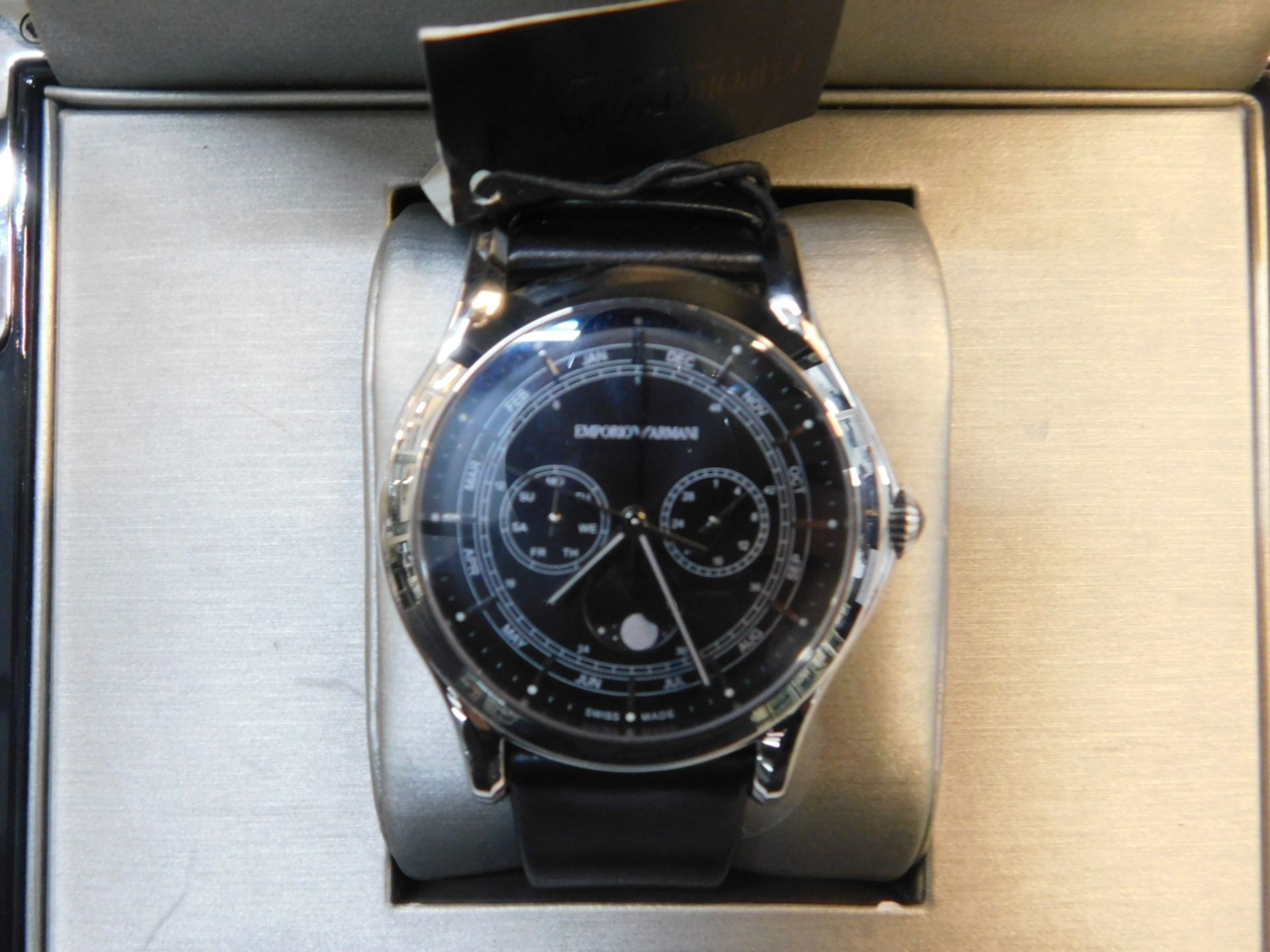 1 BOXED EMPORIA ARMANI GENTS MOON PHASE BLACK CHRONOGRAPH WATCH MODEL ARS4200 RRP Â£399