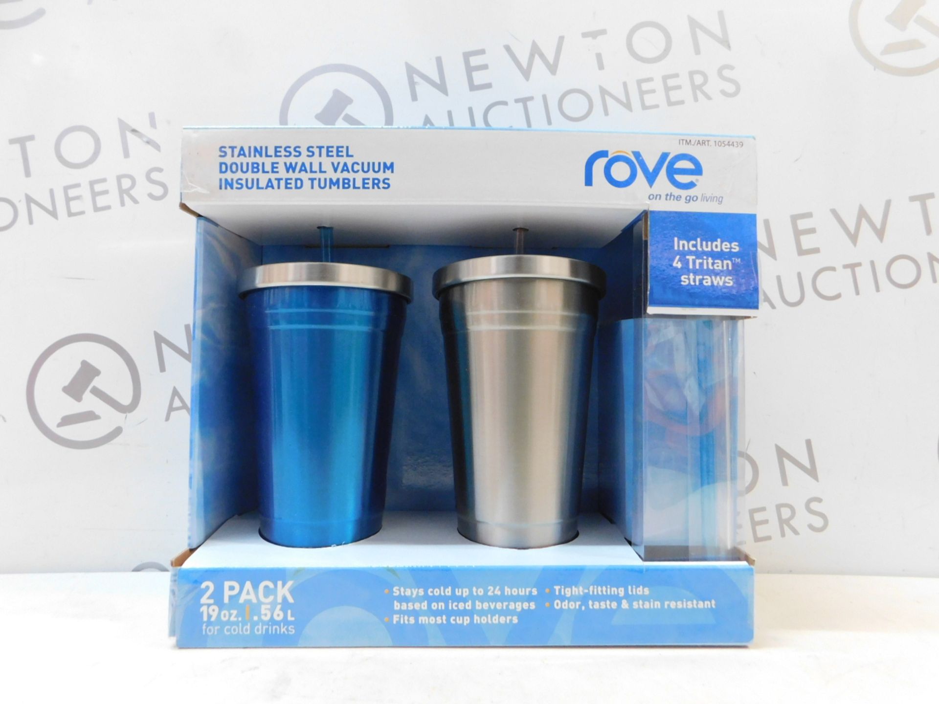 1 BRAND NEW BOX OF 2 ROVE STAINLESS STEEL DOUBLE WALL VACUUM INSULATED TUMBLERS WITH STRAWS RRP Â£