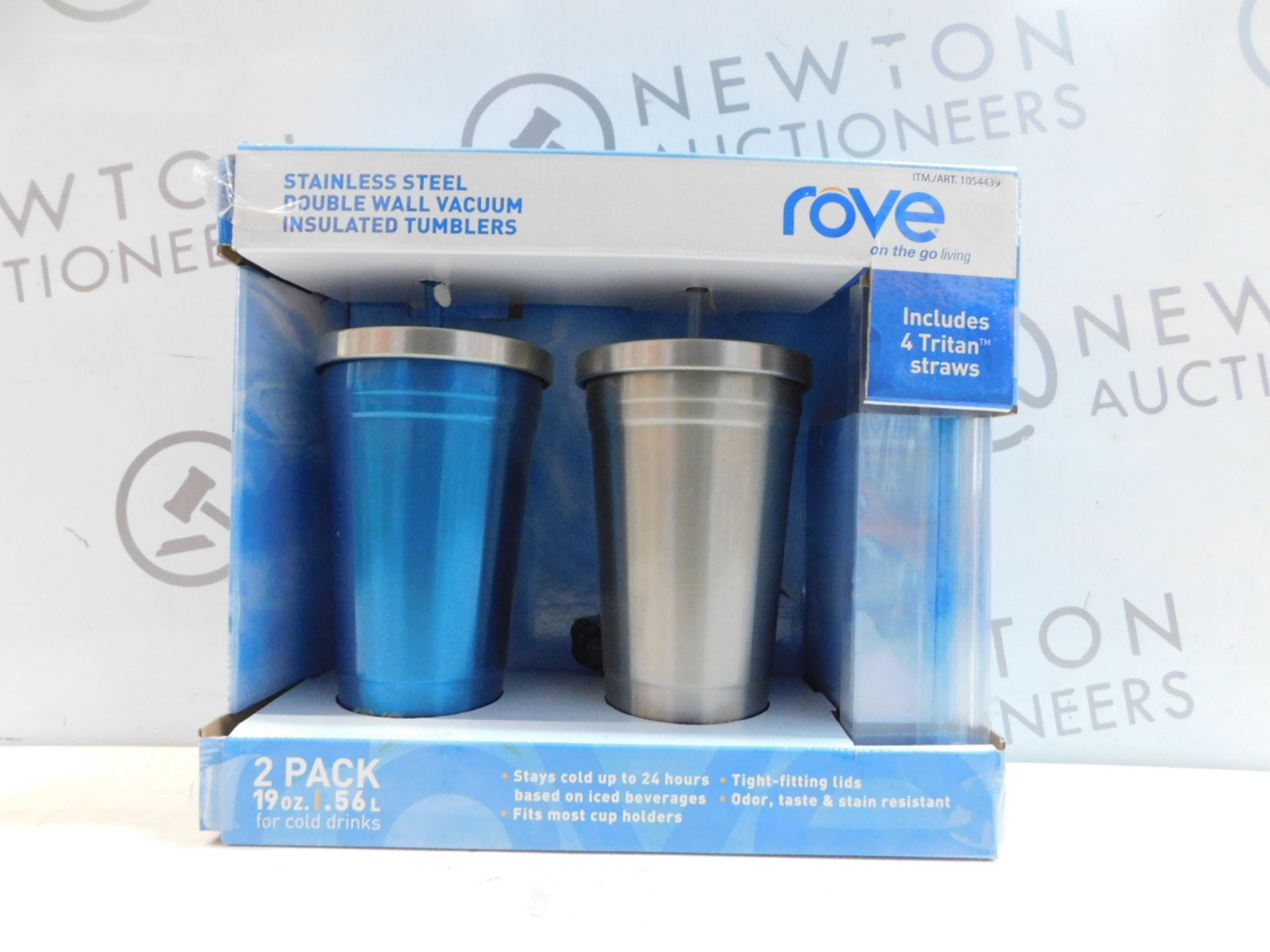 1 BRAND NEW BOX OF 2 ROVE STAINLESS STEEL DOUBLE WALL VACUUM INSULATED TUMBLERS WITH STRAWS RRP Â£
