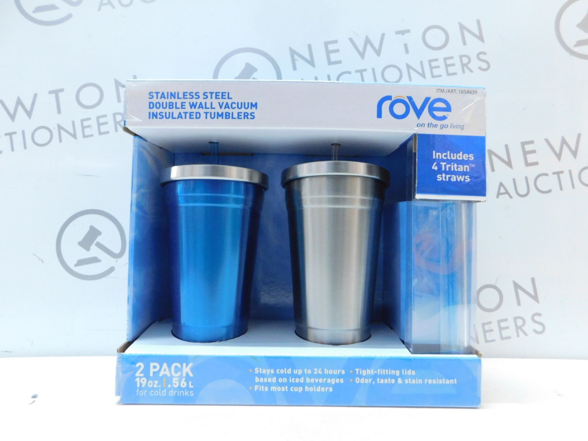 1 BRAND NEW BOX OF 2 ROVE STAINLESS STEEL DOUBLE WALL VACUUM INSULATED TUMBLERS WITH STRAWS RRP Â£