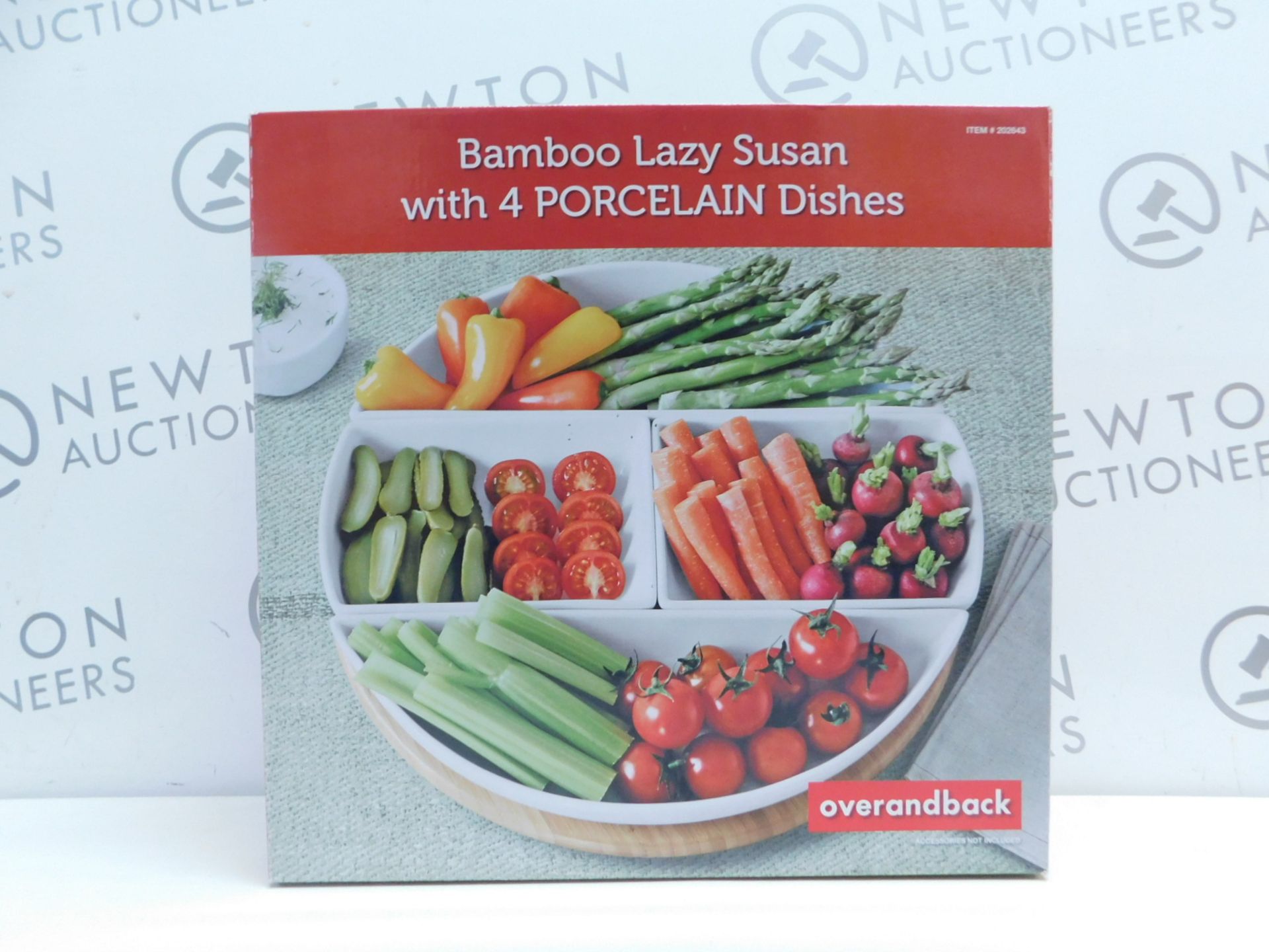 1 BOXED OVER & BACK BAMBOO LAZY SUSAN WITH 4 PORCELAIN DISHES RRP Â£49.99