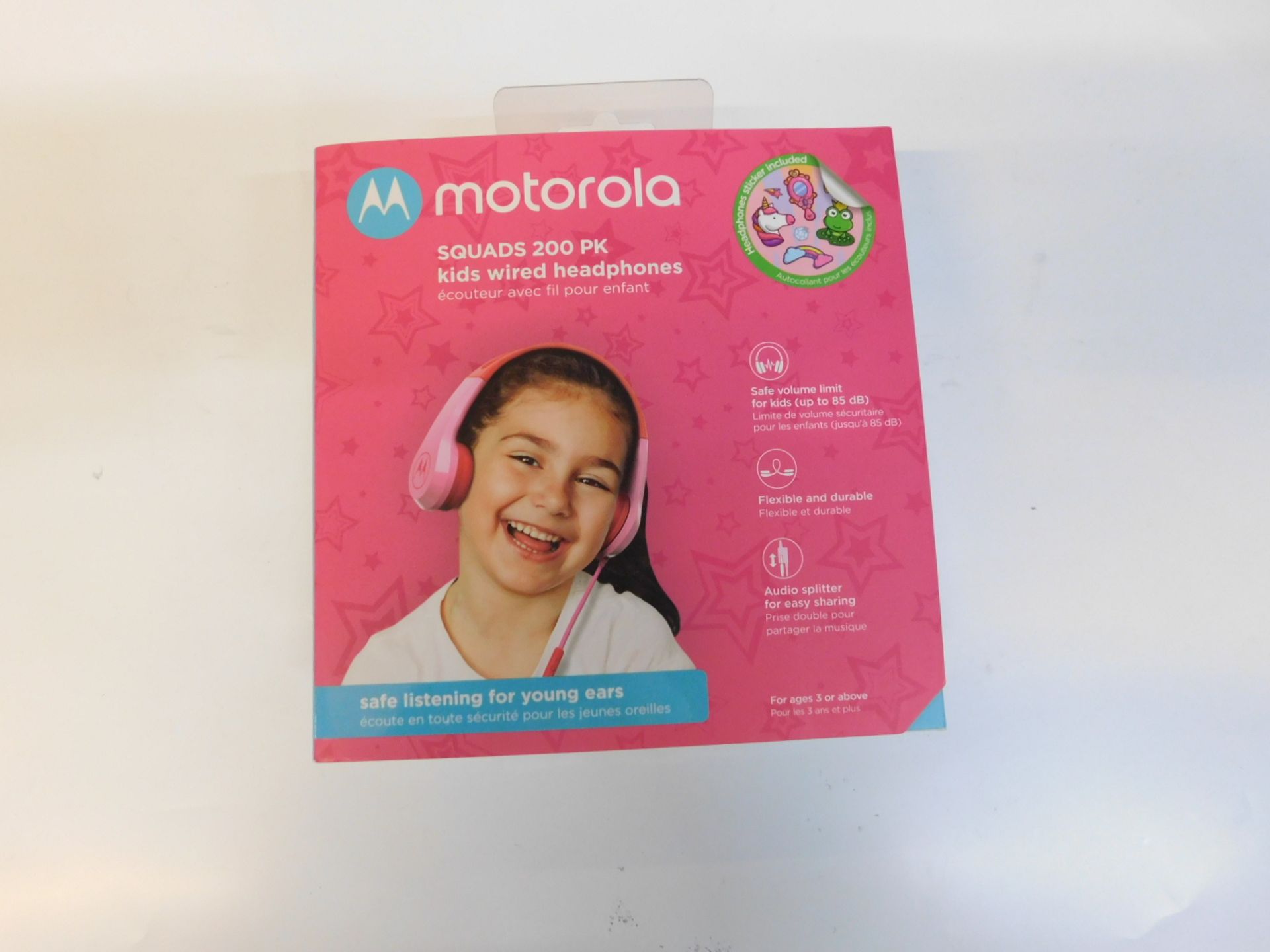 1 BOXED MOTOROLA SQUADS 200 PK KIDS WIRED HEADPHONES RRP Â£39.99