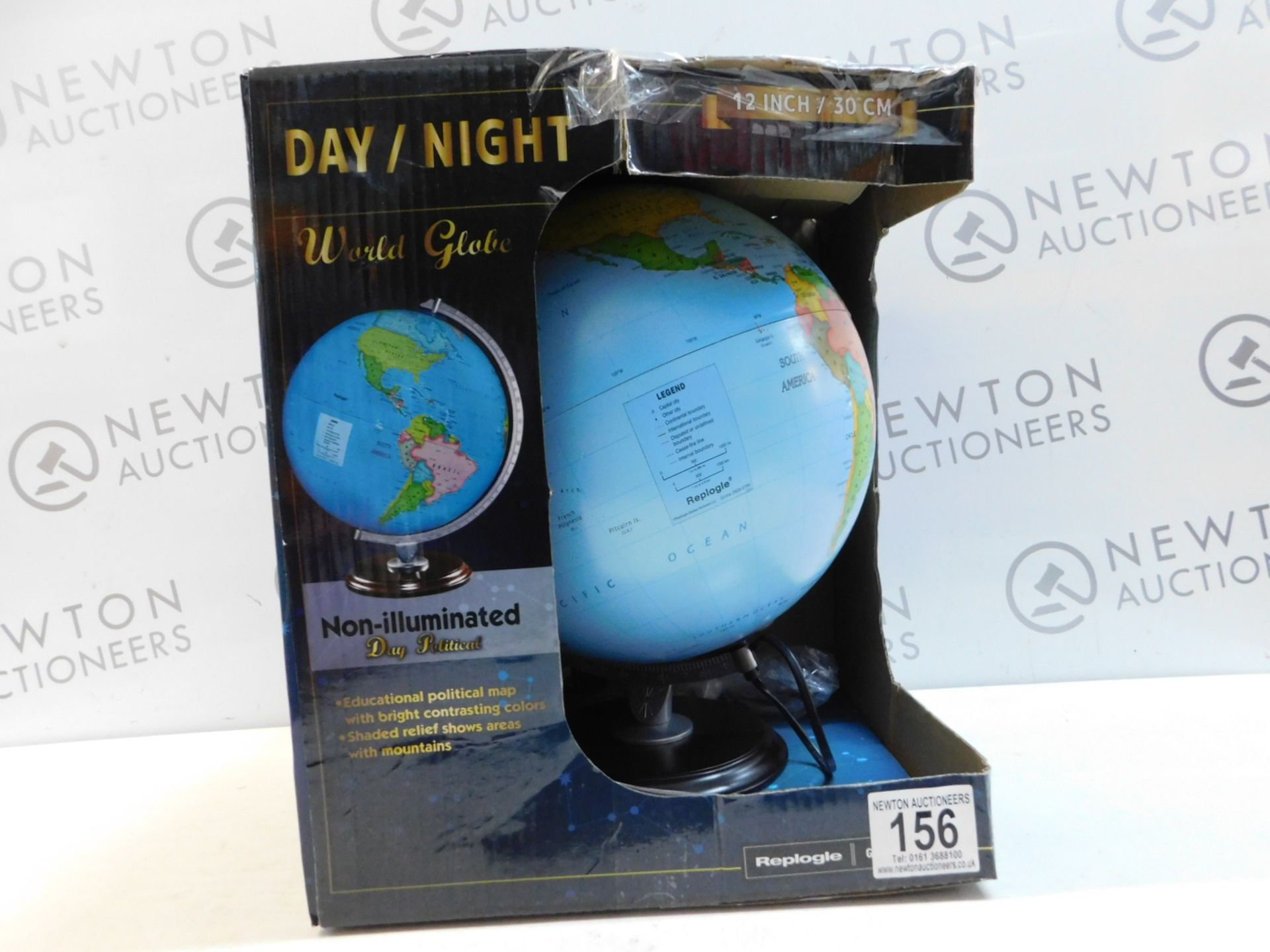 1 BOXED REPLOGLE 12" (30CM) DAY/ NIGHT WORLD GLOBE WITH WOODEN BASE RRP Â£49.99