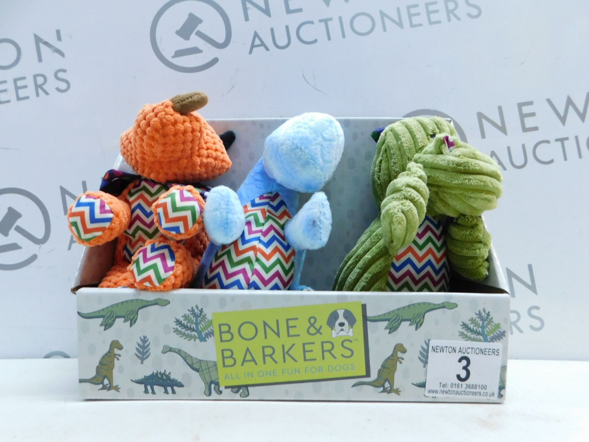 1 PACK OF 3 BONE & BARKERS DOG TOYS RRP Â£24.99