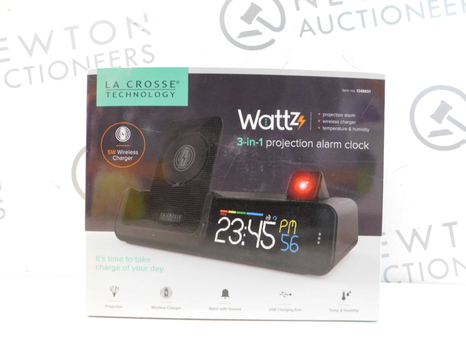 1 BOXED LA CROSSE TECHNOLOGY WATTZ 3-IN-1 WIRELESS CHARGING PROJECTION ALARM CLOCK RRP Â£64.99