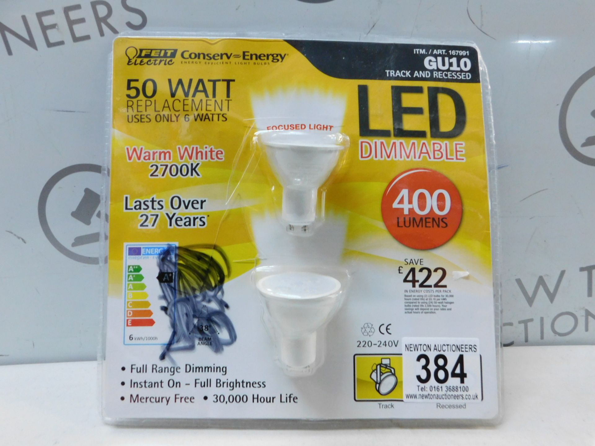 1 PACK OF 2 FEIT ELECTRIC GU10 LED DIMMABLE 50W REPLACEMENT BULBS RRP Â£19.99