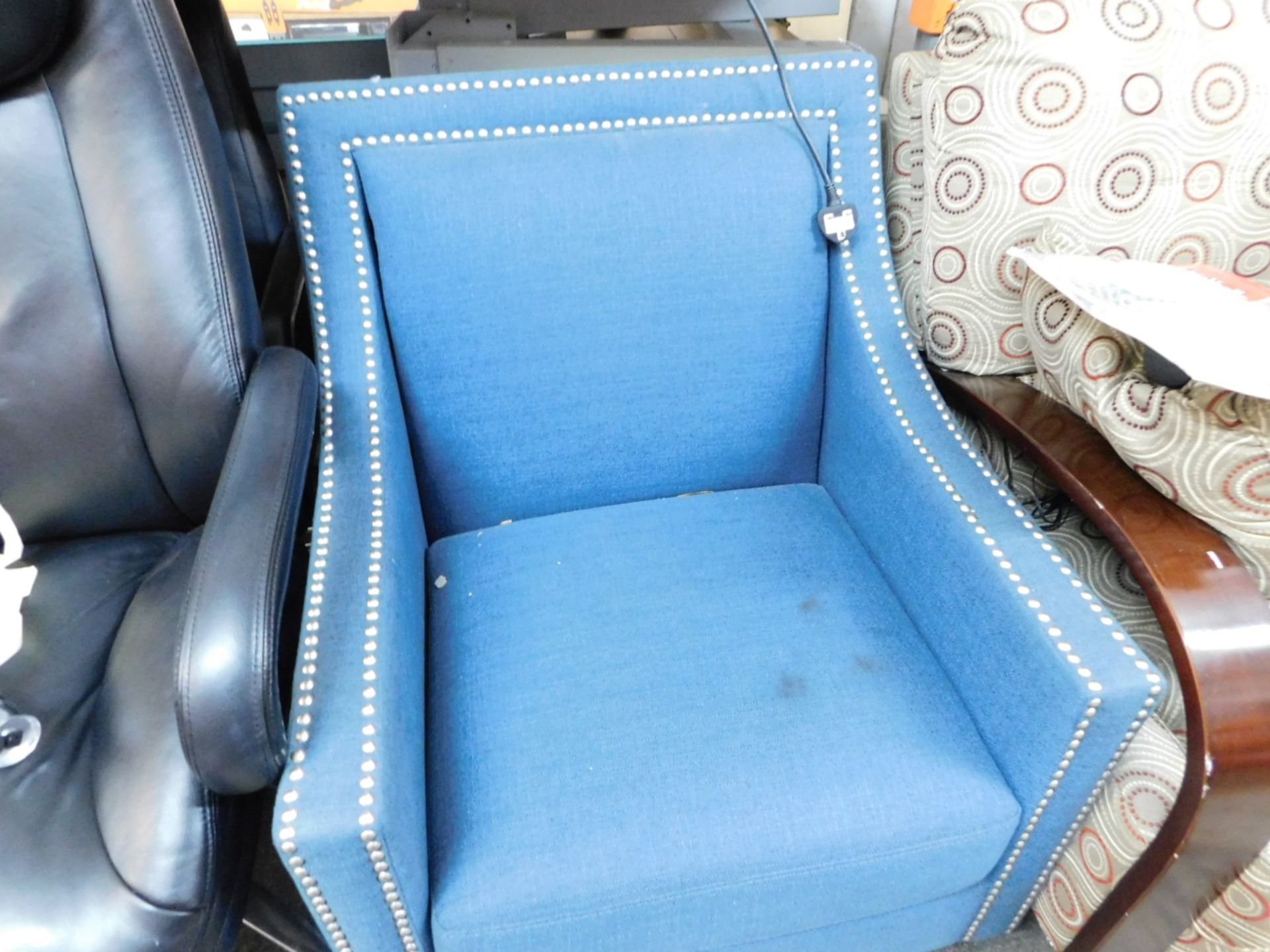 1 HOMEPOP EDWIN BLUE FABRIC ARM CHAIR RRP Â£249.99