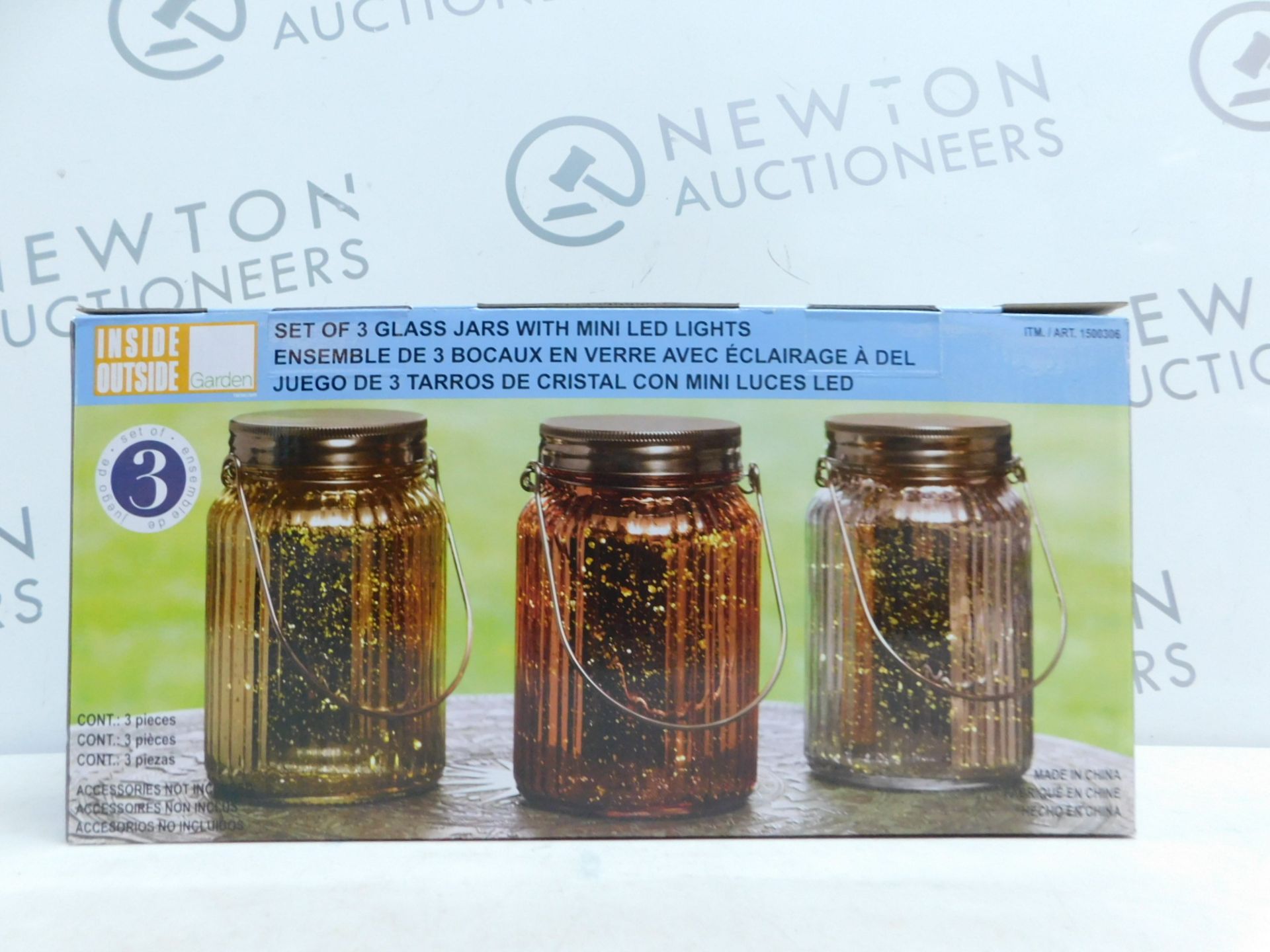 1 BOXED SET OF 3 COLORED GLASS GARDEN JARS WITH FAIRY LIGHTS RRP Â£39.99