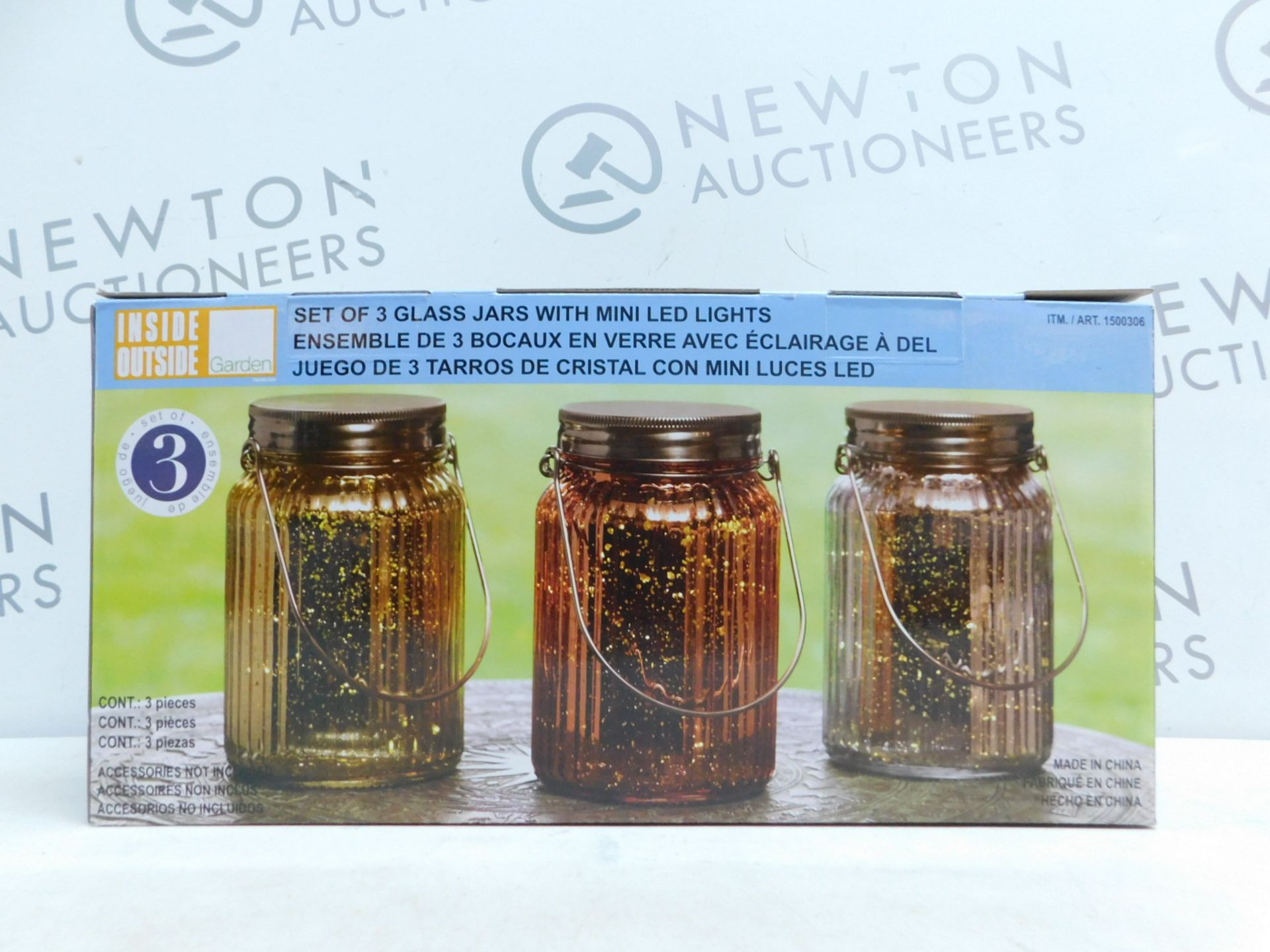 1 BOXED SET OF 3 COLORED GLASS GARDEN JARS WITH FAIRY LIGHTS RRP Â£39.99