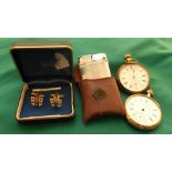 Porcelain bowl containing a boxed pair of unused cuff links,