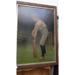 Oak framed coloured Pears print of a young boy holding a cricket bat