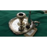 Georgian style silver plated chamber stick with snuffer