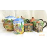 4 piece multi-coloured hand painted tea set of 2 pots,