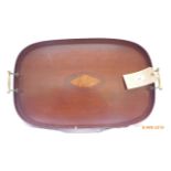 Rectangular mahogany serving tray with shell inlay,