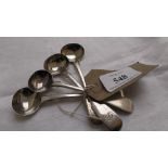 4 silver long handled mustard spoons (London 1819) and 3 Victorian 1843 and 1856