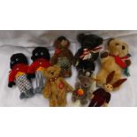 2 Merrythought Gollies, 2 original Hermann miniature bears, 2 small Steiff bears,