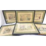 17 Coloured ebony framed prints depicting the journey of Mr Jorrock's