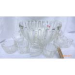 Glass punch bowl ladle and 18 matching cups