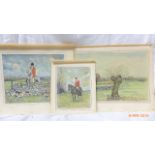 3 Unframed watercolours each of Fox Hunting subjects by F.