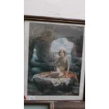 Framed coloured Pears print after Sir Edward J Poynter of a naked young lady seated on a rock,