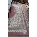 Pink and beige multi coloured floral patterned tasselled Chinese carpet ( 150" x 120")