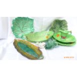 Selection of green leaf plates from various factories including Carlton Ware together with cream