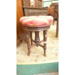 Victorian music stool the revolving top in striped padded beige and purple contemporary cloth