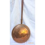 Copper warming pan with turned handle