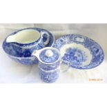 Copeland Spode 'Lozenge' patterned fruit bowl, 3 blue and white George Jones Abbey ware pieces incl.