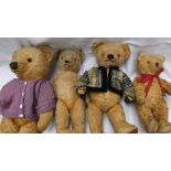 Early Chad Valley Teddy Bear and 3 others of similar vintage