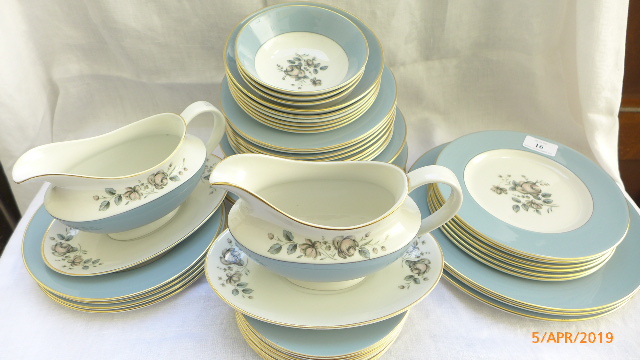 Part grey ground Royal Doulton 'Rose Elegance' translucent china dinner service (approx.