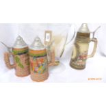 2 Lidded musical steins and another,