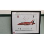 Framed coloured print of 'The Red Arrows 2013' as initialed by all the pilots