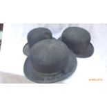 3 Gentleman's black bowler hats