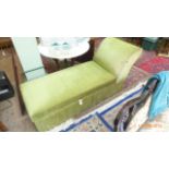 Boxed ottoman chaise lounge upholstered in green dralon
