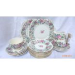 Part Crown Derby bone china floral tea set (21 pieces) on oval papier mache tray