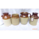 Stoneware jar and 3 storage jars in similar style