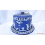 Dark blue Wedgwood lidded Stilton cheese dish (the base plate repaired)