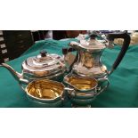 4 PIECE SILVER TEA SERVICE OF BLACK BONE HANDLED TEA-POT AND HOT WATER JUG,