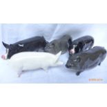 4 Beswick pigs including two boars and two sows and a Royal Doulton sow ( 5)