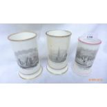 3 Black and white transfer spill vases including Knole Sevenoaks,