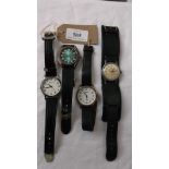 Four gentleman's wristwatches each with leather strap
